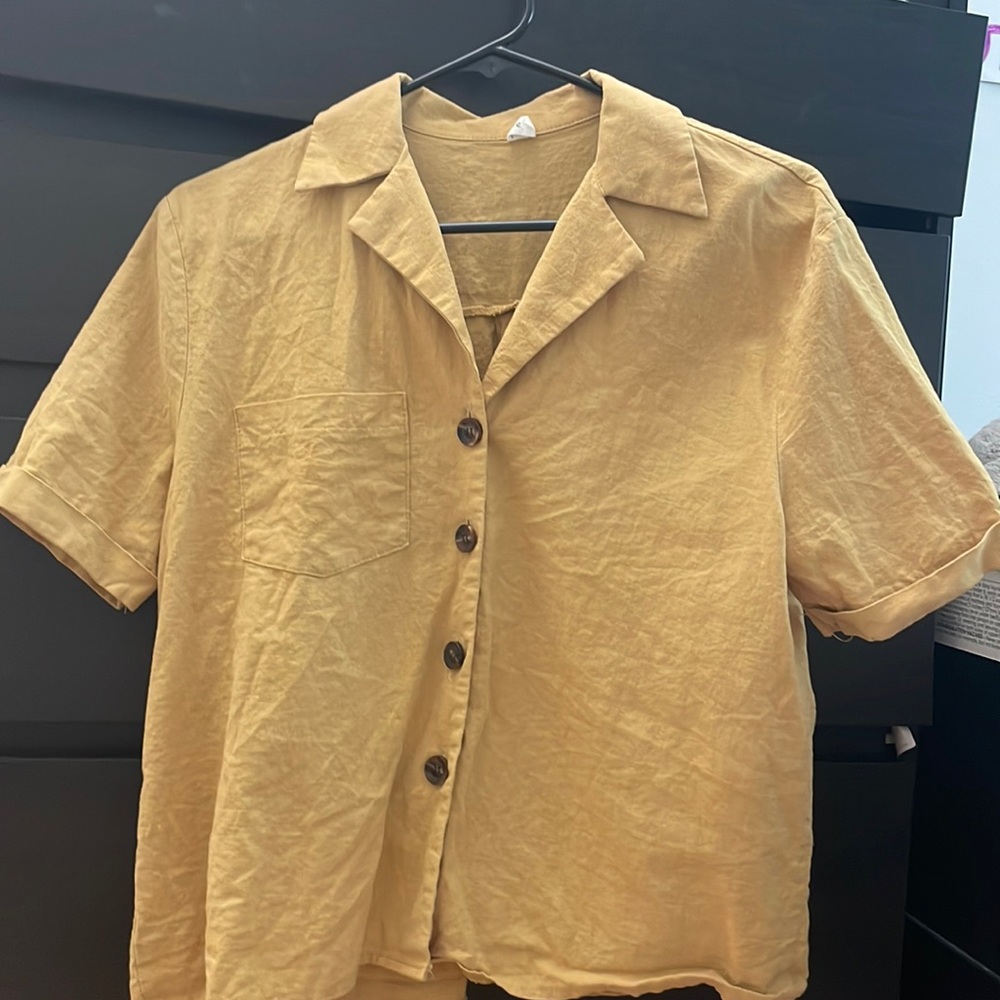Mustard linen short sleeve shirt
